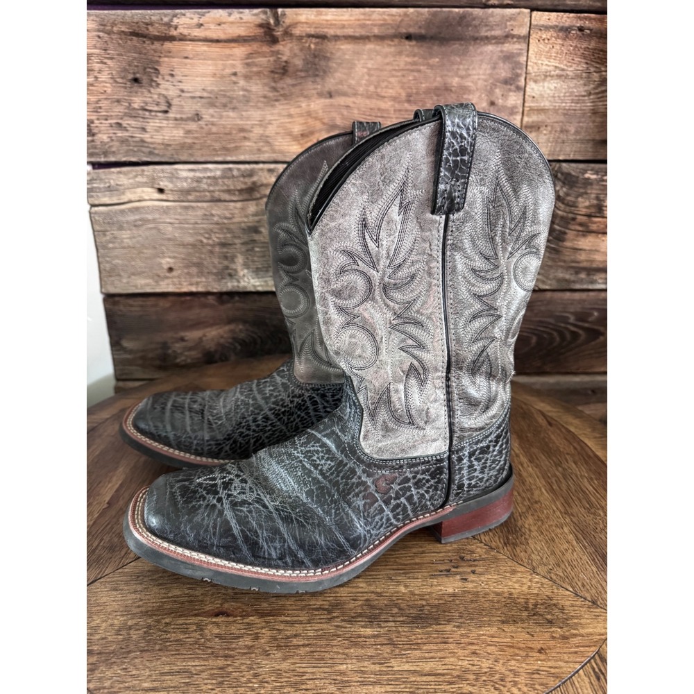 Laredo 7836 Mens Grey Black Elephant Print Square Toe Cowboy Boots Size 11 D